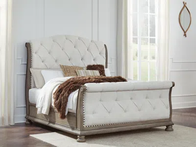 Ashley Ardenfield Queen Upholstered Sleigh Bed In Light Brown