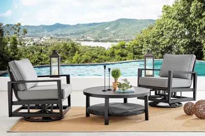 Ashley Armen Living Cayman Outdoor Coffee Table With 2 Chairs In Dark Gray