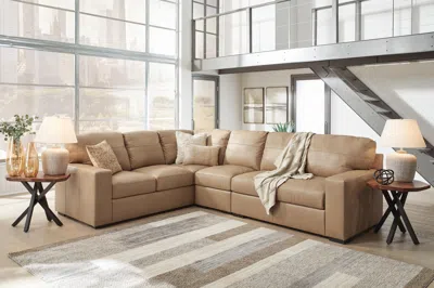 Ashley Bandon 3-piece Leather Sectional In Toffee