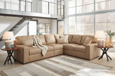 Ashley Bandon 3-piece Leather Sectional In Toffee
