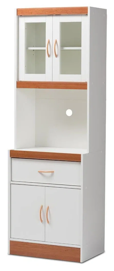 Ashley Baxton Studio Kitchen Cabinet With Hutch In White/cherry