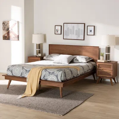 Ashley Baxton Studio Melora King Panel Bed With 2 Nightstands In Walnut Brown/brown