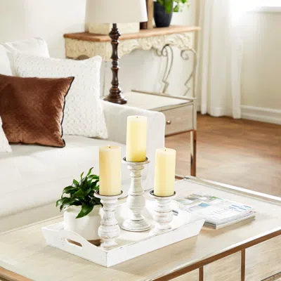 Ashley Bayberry Lane Distressed Finish Candle Holder Set Of 3 In White