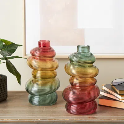 Ashley Bayberry Lane Ribbed Stacked Stones Vase (set Of 2) In Multi