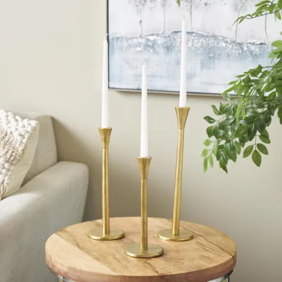 Ashley Bayberry Lane Round Decorative Candle Holder (set Of 3) In Gold