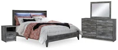 Ashley Baystorm King Panel Bed With Mirrored Dresser And Nightstand In Gray