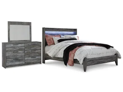 Ashley Baystorm Queen Panel Bed With Mirrored Dresser In Gray