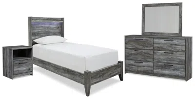 Ashley Baystorm Twin Panel Bed With Mirrored Dresser And Nightstand In Gray