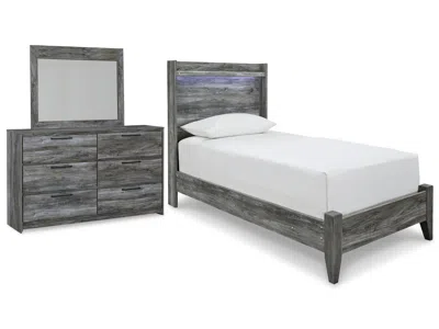 Ashley Baystorm Twin Panel Bed With Mirrored Dresser In Gray