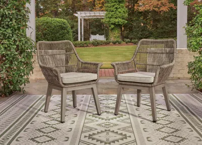 Ashley Beach Front Outdoor Arm Chair (set Of 2) In Beige