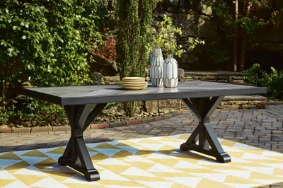 Ashley Beachcroft Outdoor Dining Table With Umbrella Option In Black/light Gray