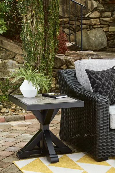 Ashley Beachcroft Outdoor End Table In Black/light Gray