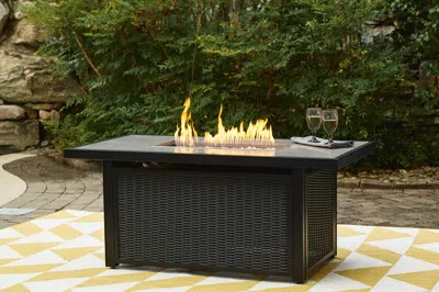 Ashley Beachcroft Outdoor Fire Pit Table In Black/light Gray