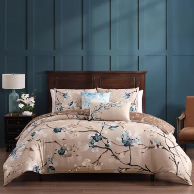 Ashley Bebejan® Blue Blossom 5 Piece Reversible Comforter Set In Taupe