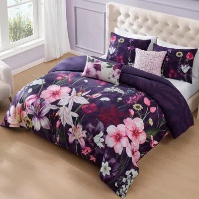 Ashley Bebejan® Morning Glory 5-piece Queen Comforter Set In Purple