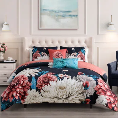 Ashley Bebejan® Navy Mums 5-piece Queen Comforter Set In Blue