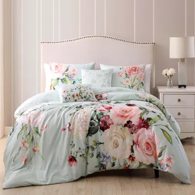 Ashley Bebejan® Rose On Misty Green 100% Cotton 5-piece Reversible Comforter Set