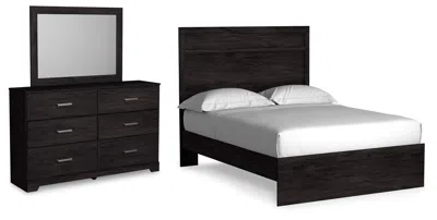 Ashley Belachime Full Panel Bed With Mirrored Dresser In Charcoal