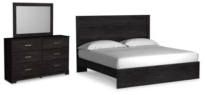 Ashley Belachime King Panel Bed With Mirrored Dresser In Charcoal