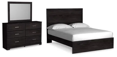 Ashley Belachime Queen Panel Bed With Mirrored Dresser In Charcoal