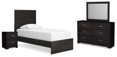 Ashley Belachime Twin Panel Bed With Mirrored Dresser And Nightstand In Charcoal