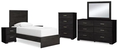 Ashley Belachime Twin Panel Bed With Mirrored Dresser In Charcoal