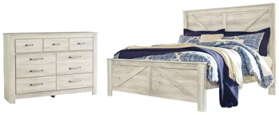 Ashley Bellaby King Crossbuck Panel Bed With Dresser In Whitewash