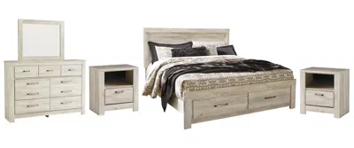 Ashley Bellaby King Platform Bed With 2 Storage Drawers Mirrored Dresser And Nightstands In Whitewash