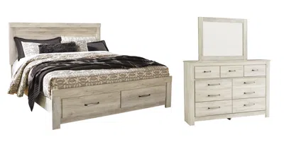 Ashley Bellaby King Platform Bed With 2 Storage Drawers Mirrored Dresser In Whitewash