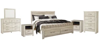 Ashley Bellaby King Platform Bed With 2 Storage Drawers Mirrored Dresser In Whitewash