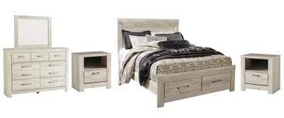 Ashley Bellaby Queen Platform Bed With 2 Storage Drawers Mirrored Dresser And Nightstands In Whitewash