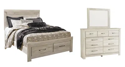 Ashley Bellaby Queen Platform Bed With 2 Storage Drawers Mirrored Dresser In Whitewash