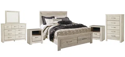 Ashley Bellaby Queen Platform Bed With 2 Storage Drawers Mirrored Dresser In Whitewash