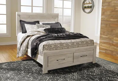 Ashley Bellaby Queen Platform Bed With 2 Storage Drawers In Whitewash