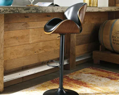 Ashley Bellatier Adjustable Height Bar Stool With Contoured Back And Seat Leather In Brown