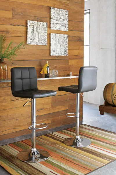 Ashley Bellatier Adjustable Height Bar Stool With Tufted Back (set Of 2) Leather In Black/chrome Finish