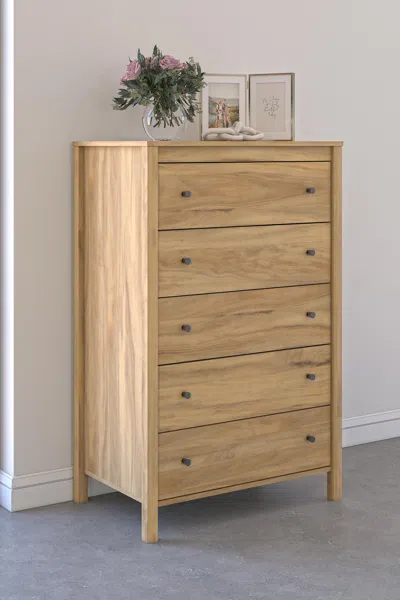 Ashley Bermacy 5 Drawer Chest Of Drawers In Light Brown