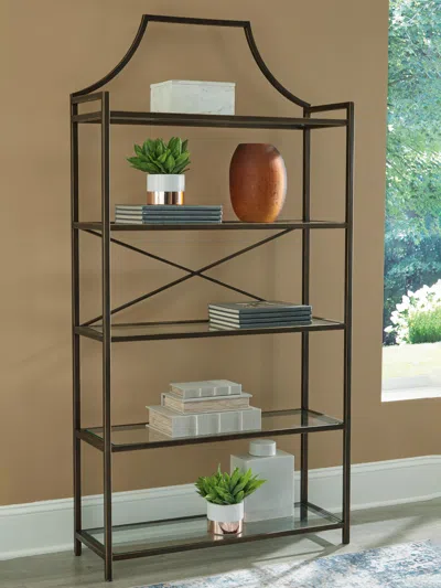 Ashley Bernonly 72" Bookcase In Antique Bronze Finish