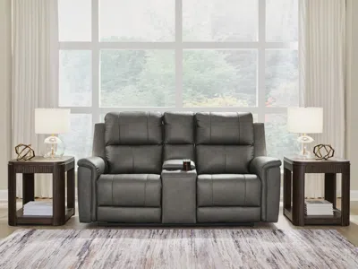 Ashley Beryton Dual Power Leather Reclining Loveseat With Console Leather In Anchor