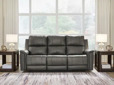 Ashley Beryton Dual Power Leather Reclining Sofa Leather In Anchor