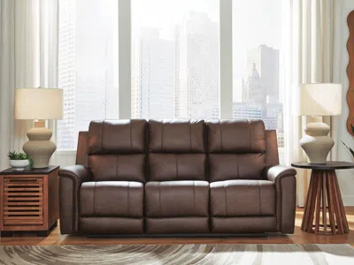 Ashley Beryton Dual Power Leather Reclining Sofa Leather In Espresso