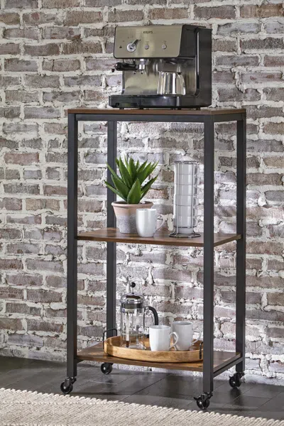 Ashley Bevinfield Bar Cart With Casters In Brown/black