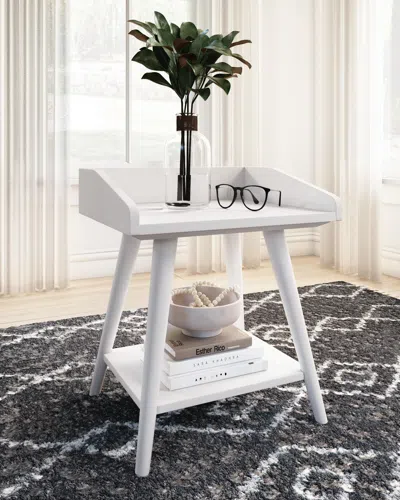 Ashley Blariden Gallery Rail Top Accent Table And 2 Usb Ports In White
