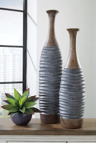 Ashley Blayze Vase (set Of 2) In Antique Gray/brown
