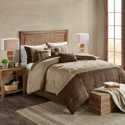 Ashley Boone King 7 Piece Faux Suede Comforter Set In Brown