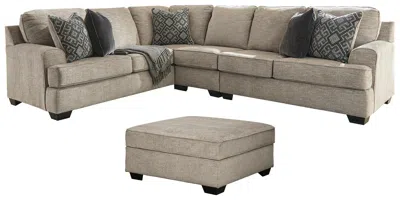 Ashley Bovarian 3-piece Sectional With Ottoman In Stone