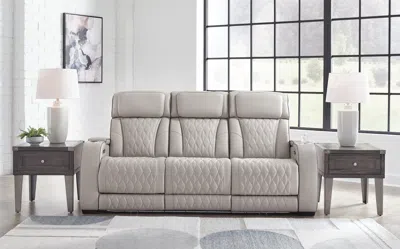 Ashley Boyington Dual Power Leather Reclining Sofa Leather In Gray