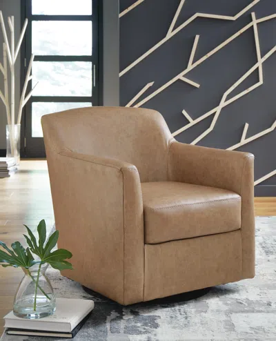 Ashley Bradney Leather Swivel Accent Chair Leather In Tumbleweed