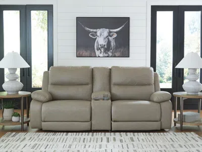 Ashley Brannigan 3-piece Dual Power Reclining Modular Loveseat With Console In Pebble