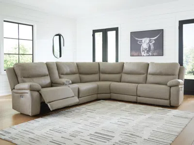 Ashley Brannigan 6-piece Dual Power Reclining Modular Sectional With Console In Pebble